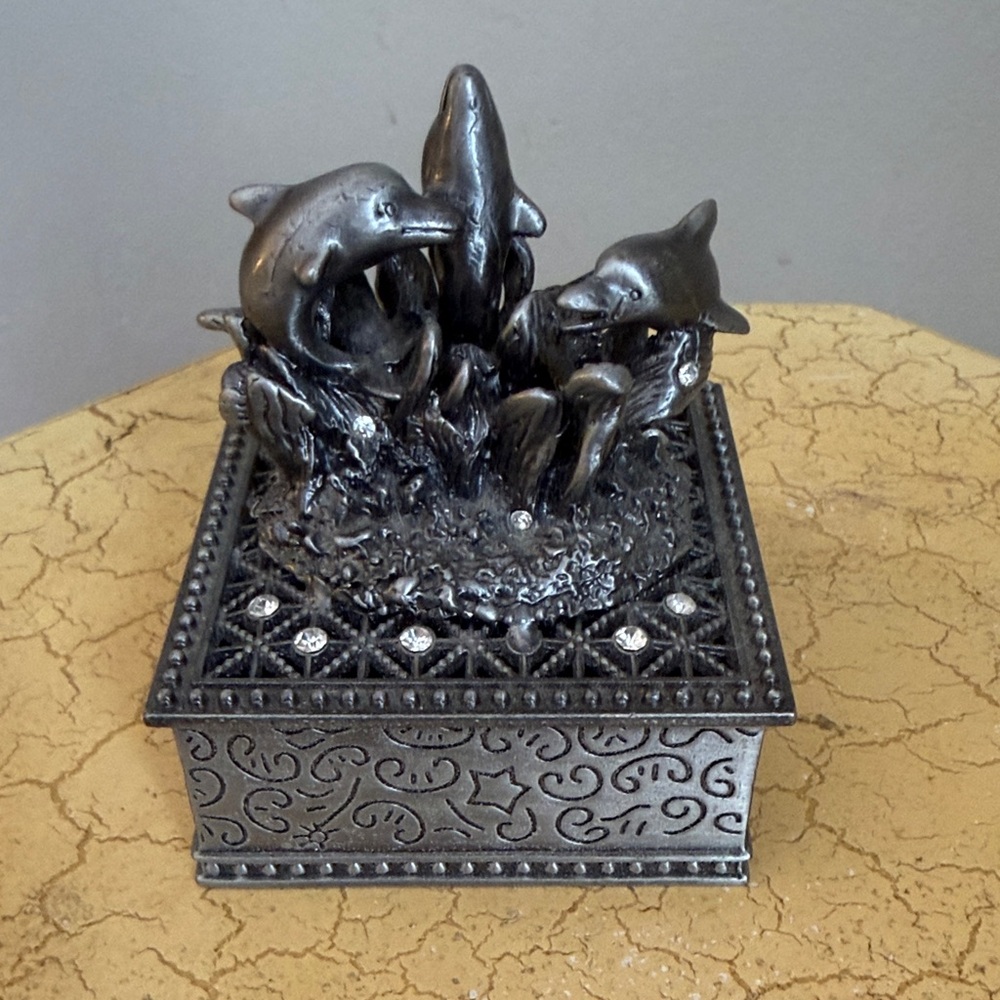 Elegant Gray Dolphin Sculpture trinket box